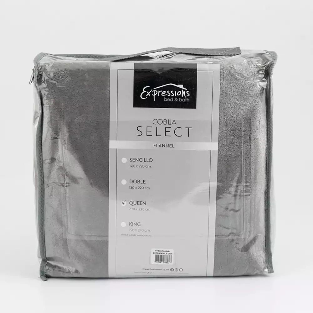 Cobija Expressions Flannel Queen 200X220Cm Gris Poliester