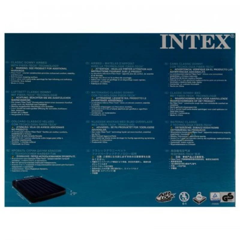 Colchon Intex Inflable Doble 1X1X25Cm Azul 272 Kg Plastico 64