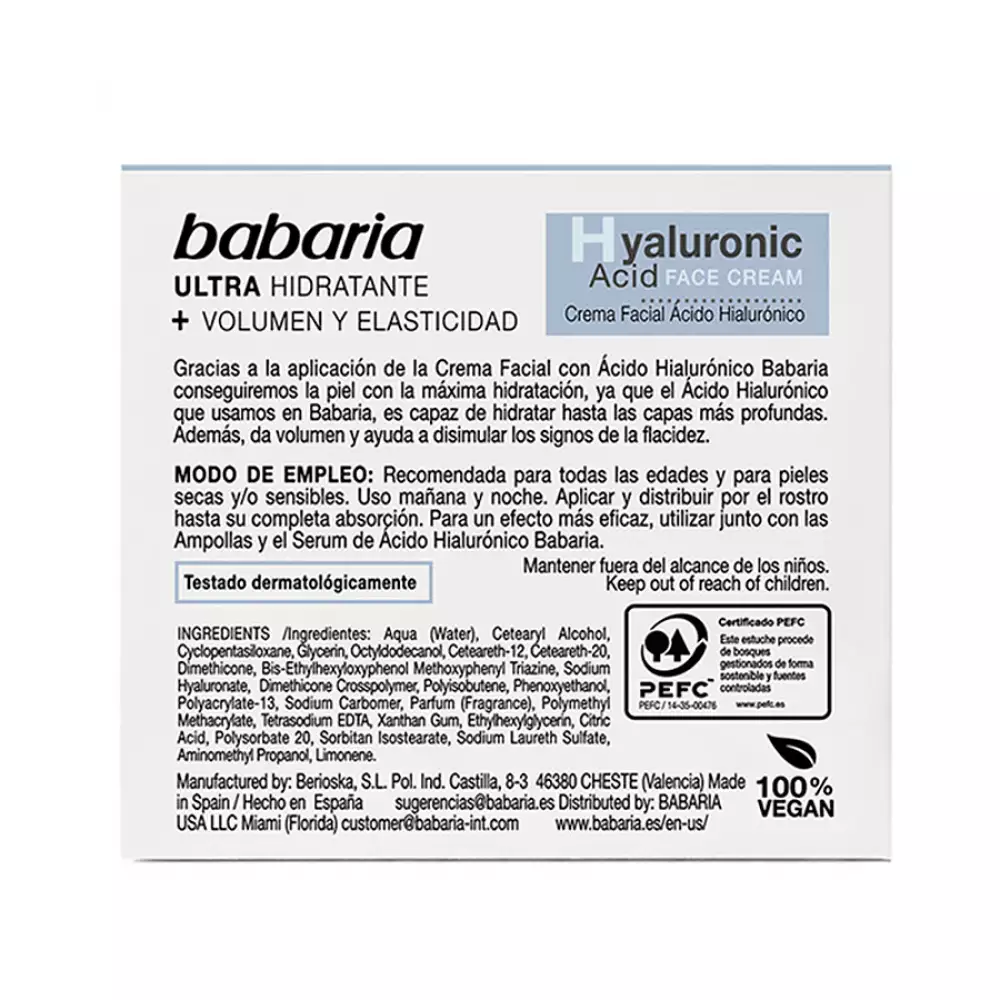Crema Facial Babaria 31739 Acido Hialuronico  50 M