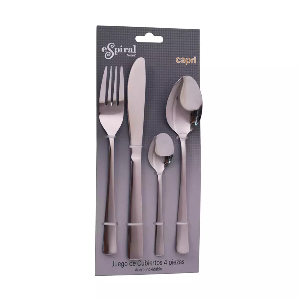 Cubiertos Espiral Capri Plateado 4 Pz Acero Inoxidable Fj247-4