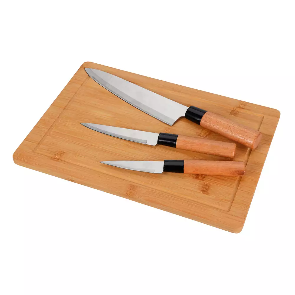 Cuchillos + Tabla Excellhouse Natural 4 Pz Acero Inoxidable C