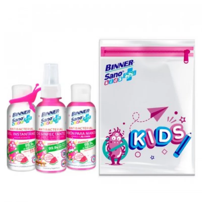 Estuche Binner Jabon 100Ml+Alcohol 100Ml+Gel Antib 100Ml Sano Kids
