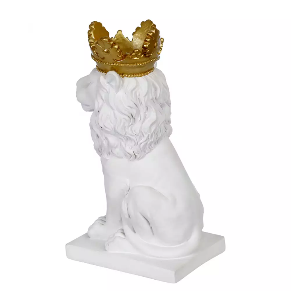 Figura Decorativa Animal Blanca Estilo Leon Con Corona 20Cms