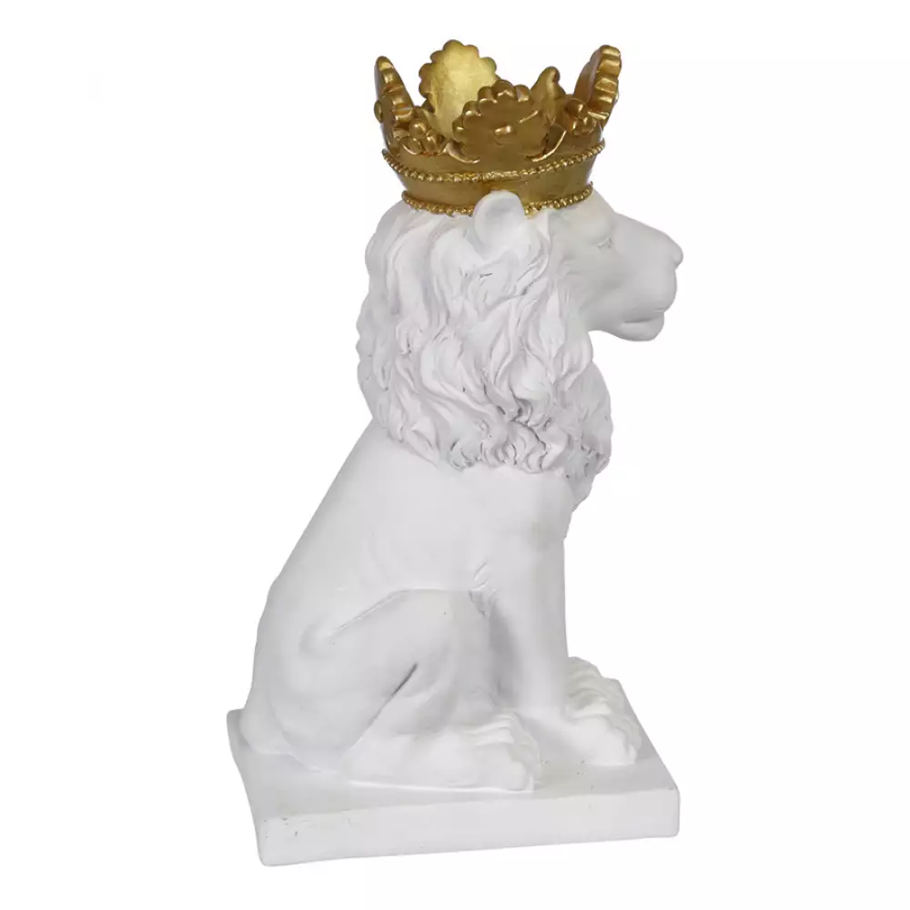 Figura Decorativa Animal Blanca Estilo Leon Con Corona 20Cms