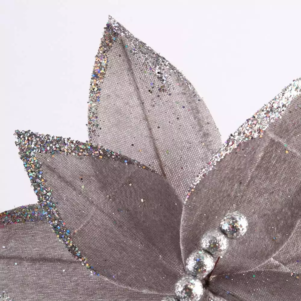 Flor Miro Christmas Poinsettia 28Cm Plateado Tela 831-Amx006-253