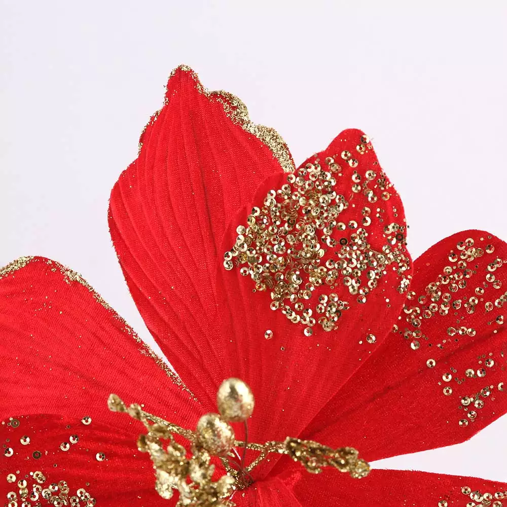 Flor Miro Christmas Poinsettia 28Cm Rojo Dorado Poliester 831-Am
