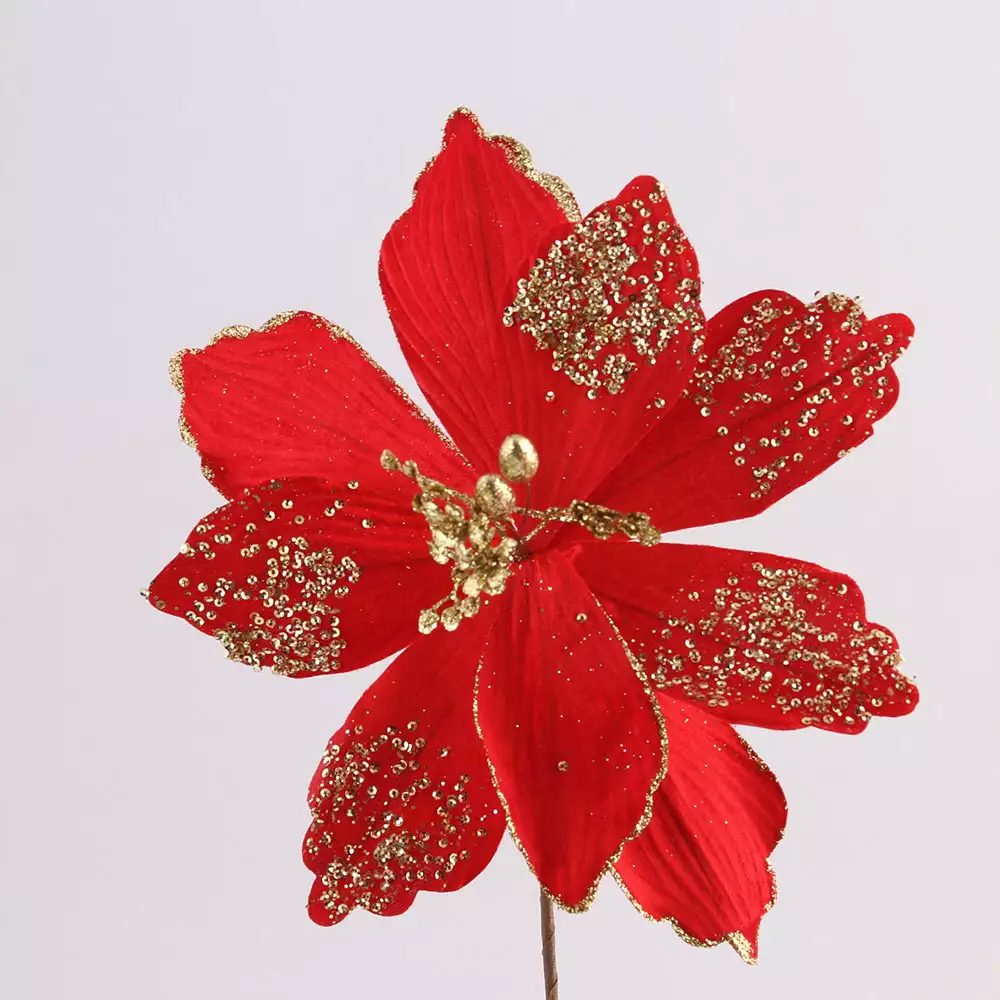 Flor Miro Christmas Poinsettia 28Cm Rojo Dorado Poliester 831-Am