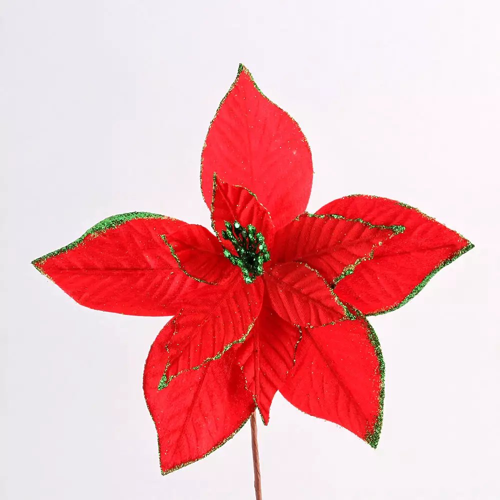 Flor Miro Christmas Poinsettia 30Cm Rojo Verde Tela 831-Amx044-2