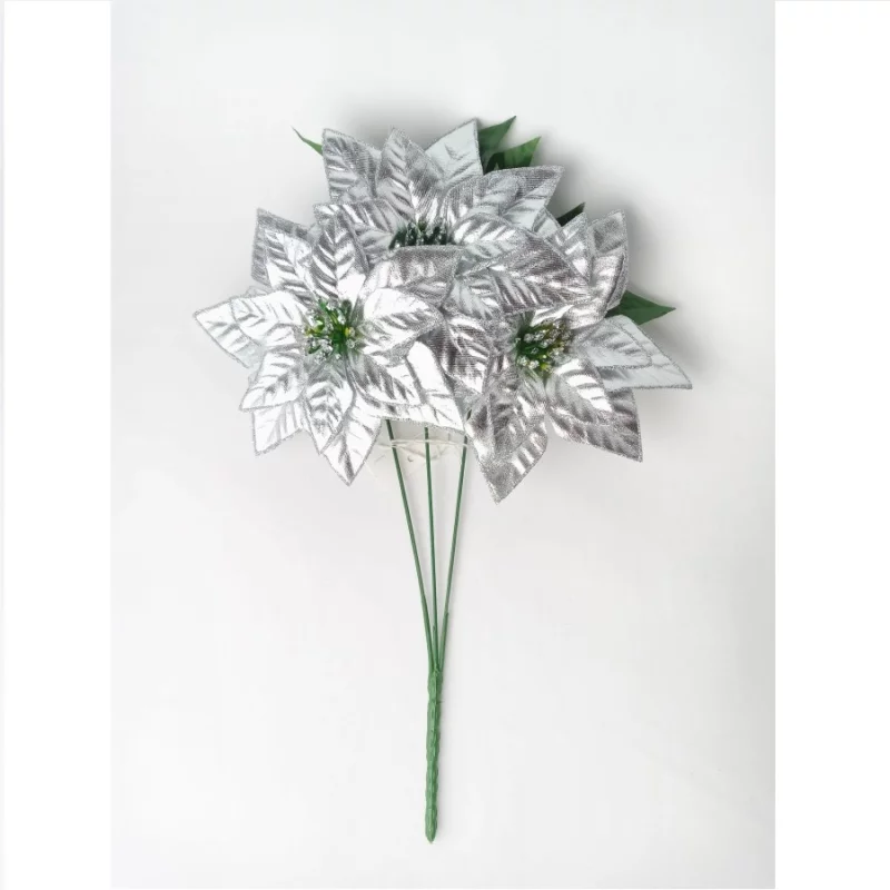 Flor navideña 35cm plateado 1