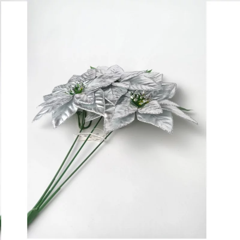 Flor navideña 35cm plateado 1