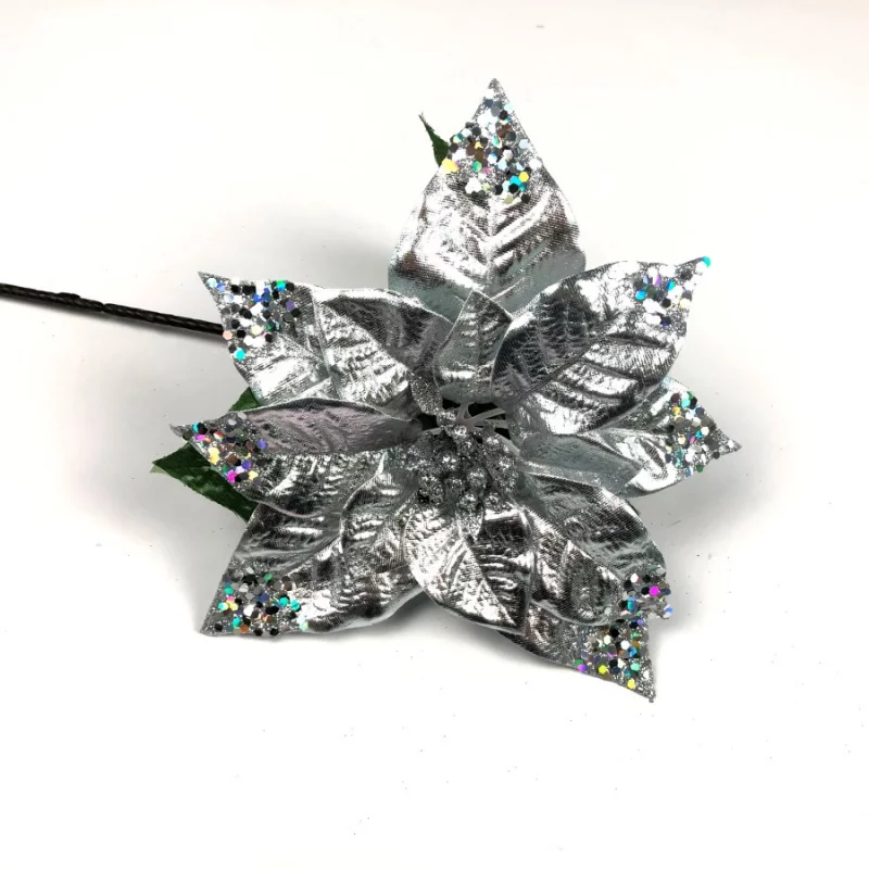 Flor navideña 72x23cm plateado