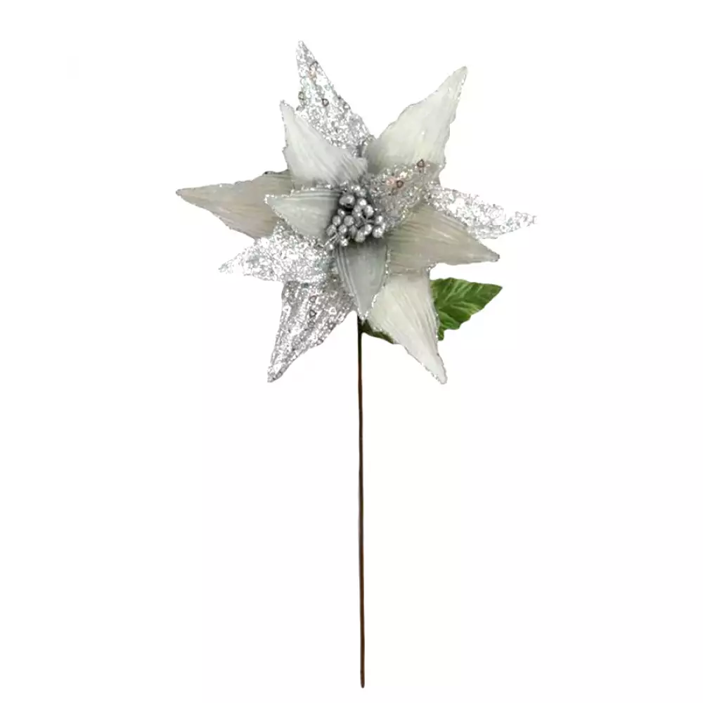 Flor navideña poinsettia blanca 33x55cm