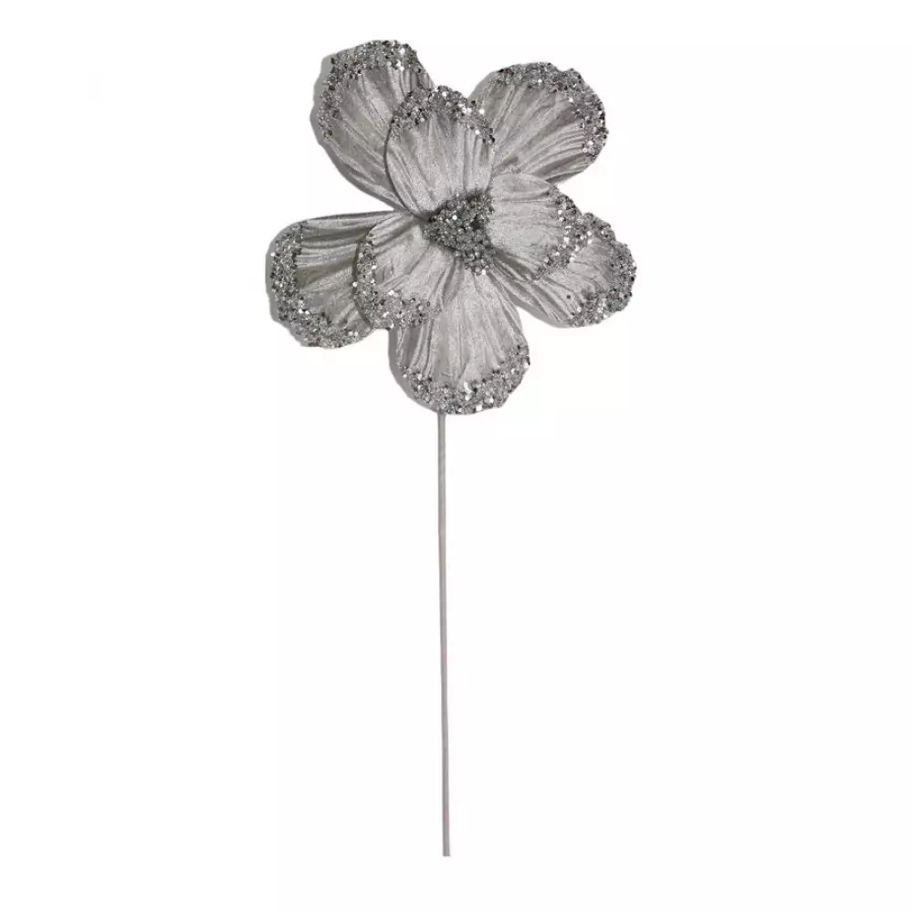 Flor navideña poinsettia plata 26x55cm