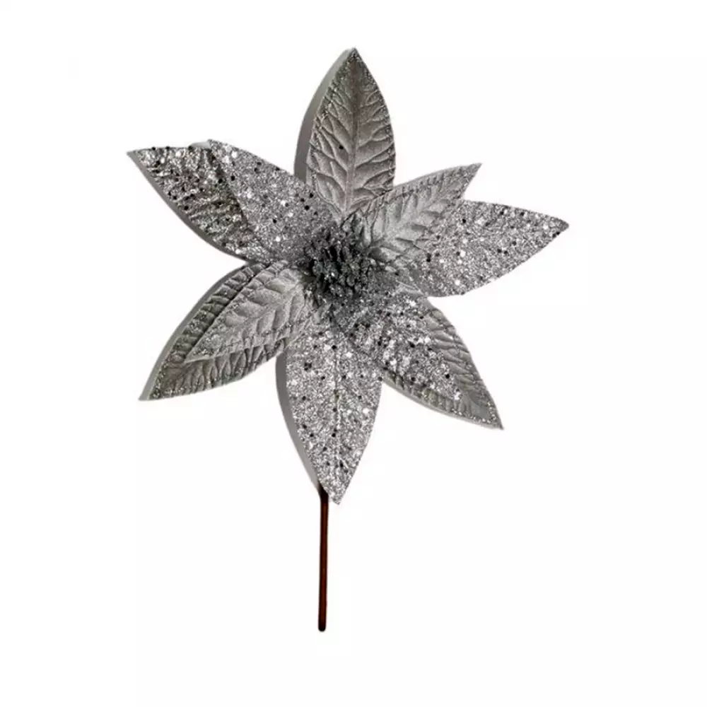 Flor navideña poinsettia plata 28x35cm