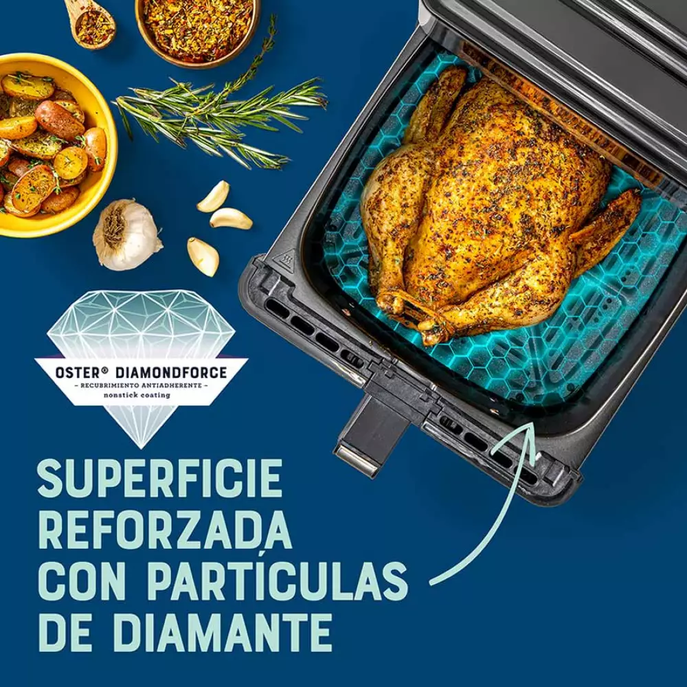 Freidora Aire Oster 9 Lt Digital Negra Plateada Diamond Force 2162654