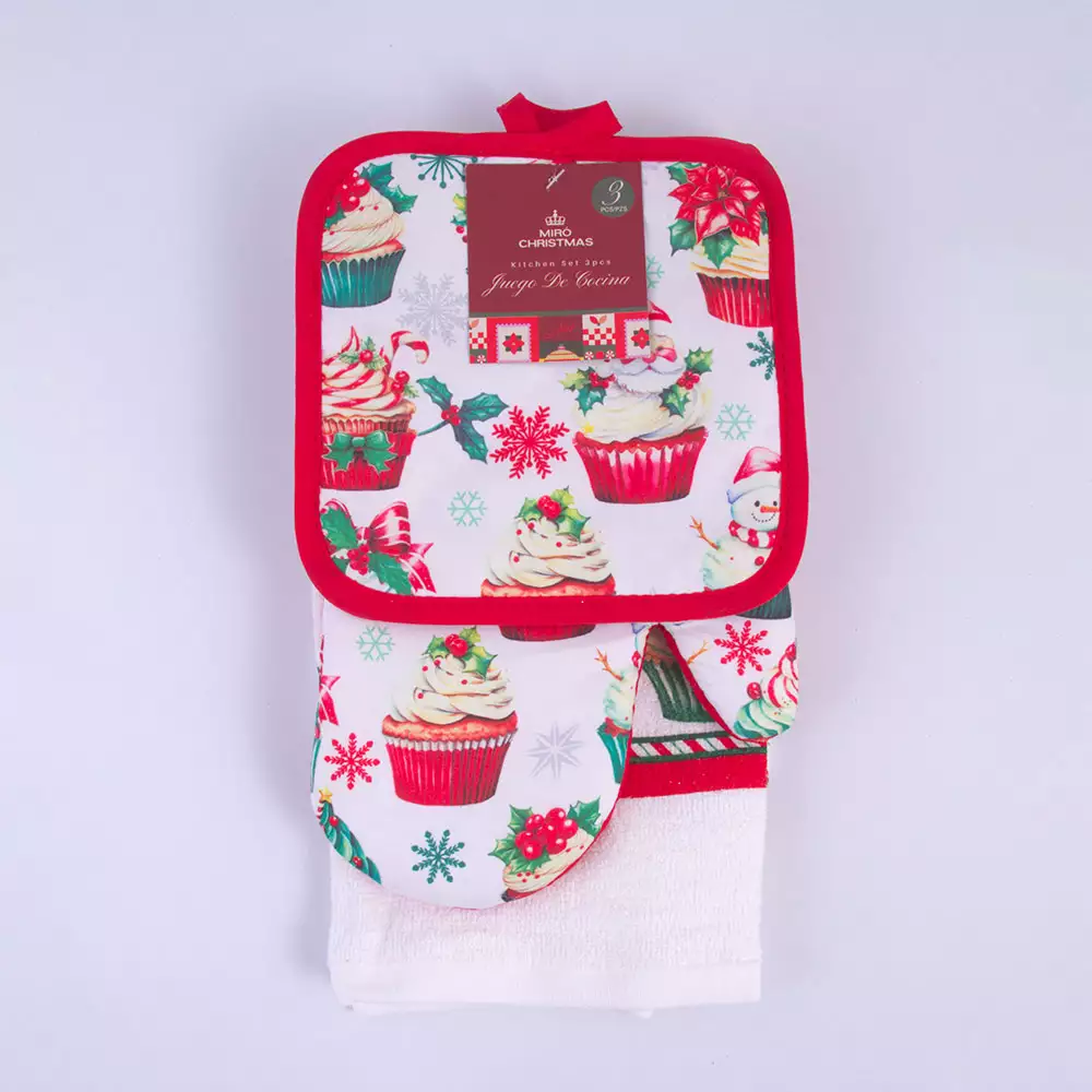 Guante+Coge Olla+Lim Miro Christmas Santa 35X60Cm Poliester 831-