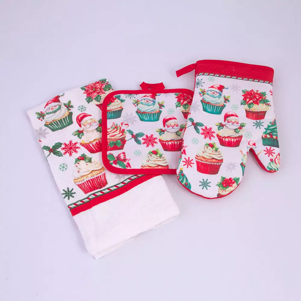 Guante+Coge Olla+Lim Miro Christmas Santa 35X60Cm Poliester 831-