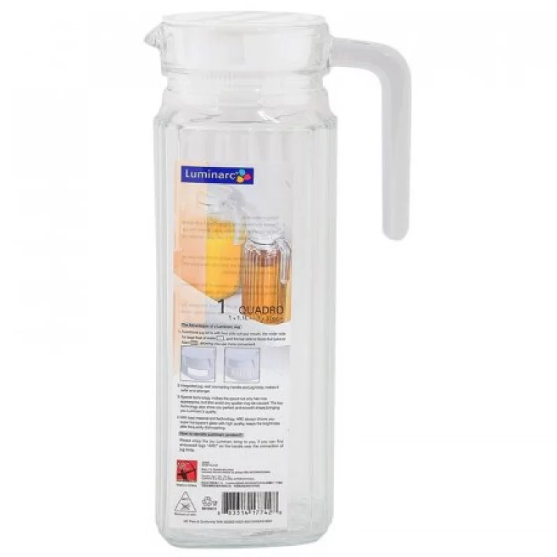 Jarra De Vidrio Luminarc Quadro Con Tapa De 1.1 Litro