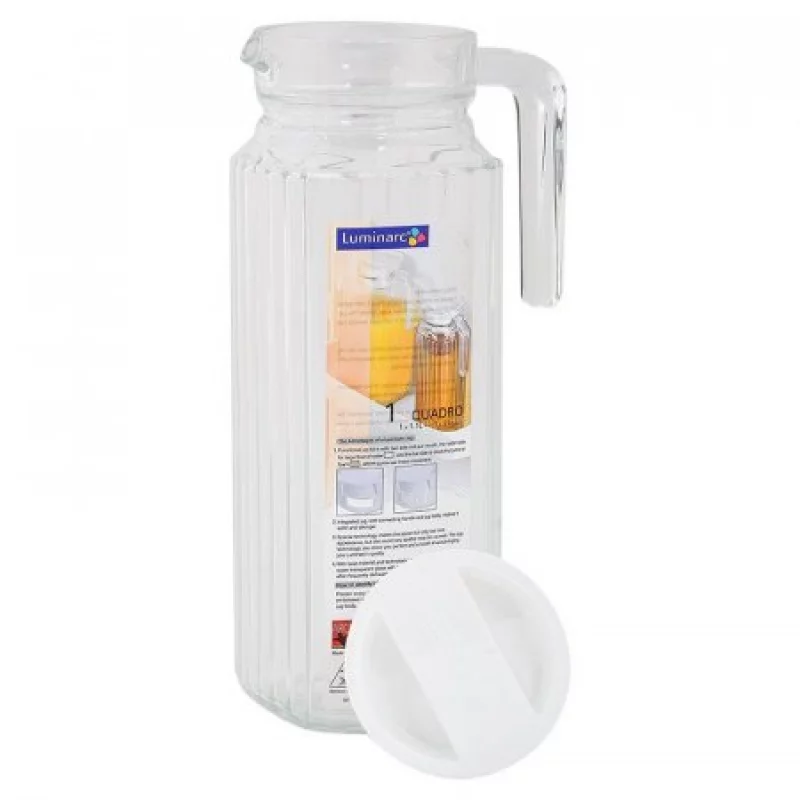 Jarra De Vidrio Luminarc Quadro Con Tapa De 1.1 Litro