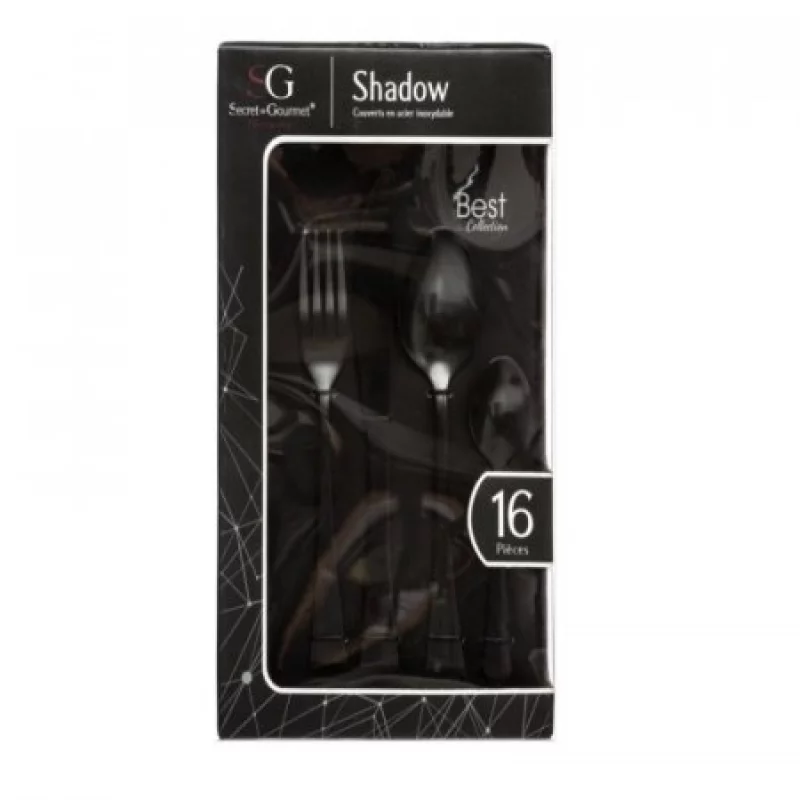 Juego de Cubiertos 16 Piezas Negro en Acero Inoxidable