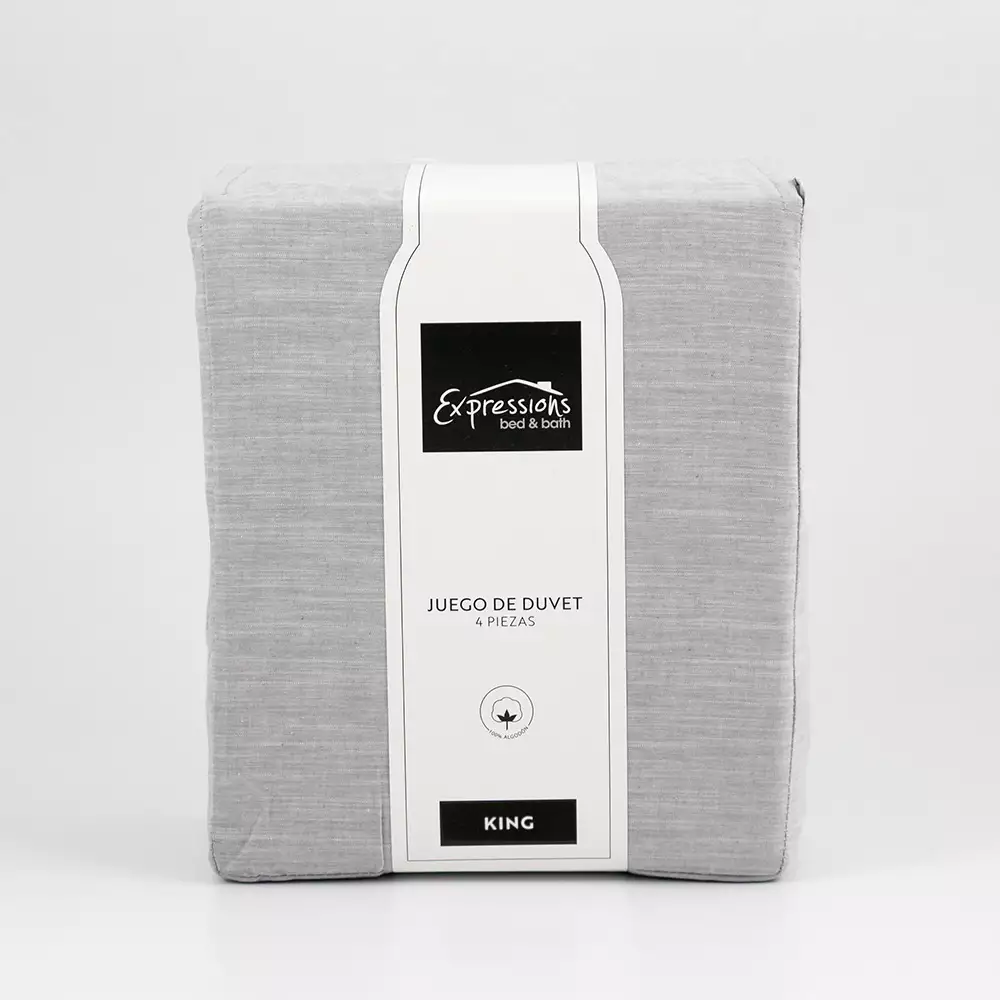Juego De Duvet Expressions King 200X200Cm Gris Claro 100% Algodon