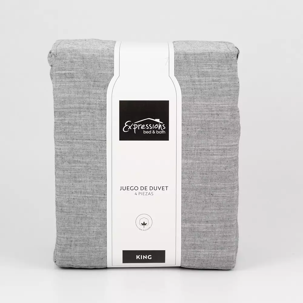 Juego De Duvet Expressions King 200X200Cm Gris Oscuro 100% Algodon