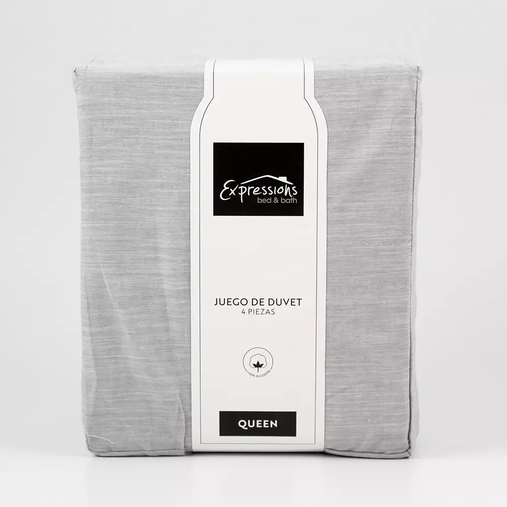Juego De Duvet Expressions Queen 190X160Cm Gris Claro 100% Algodon