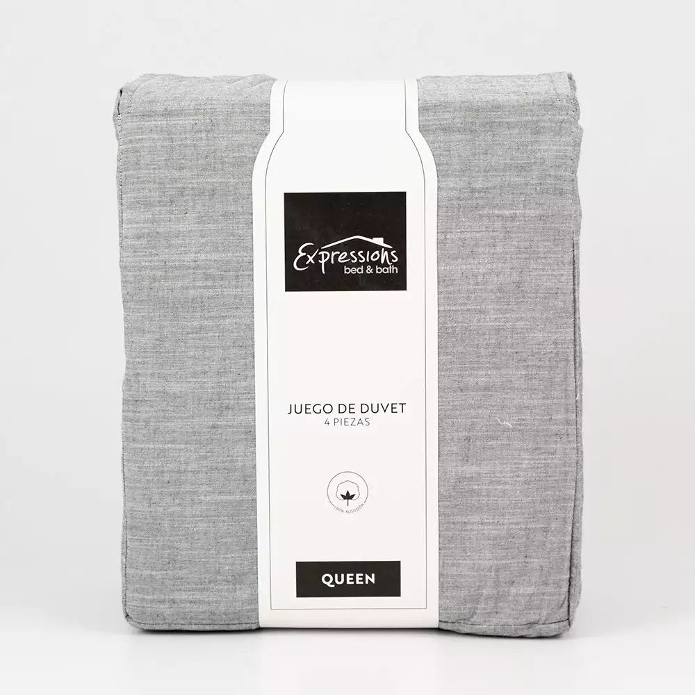 Juego De Duvet Expressions Queen 190X160Cm Gris Oscuro 100% Algodon