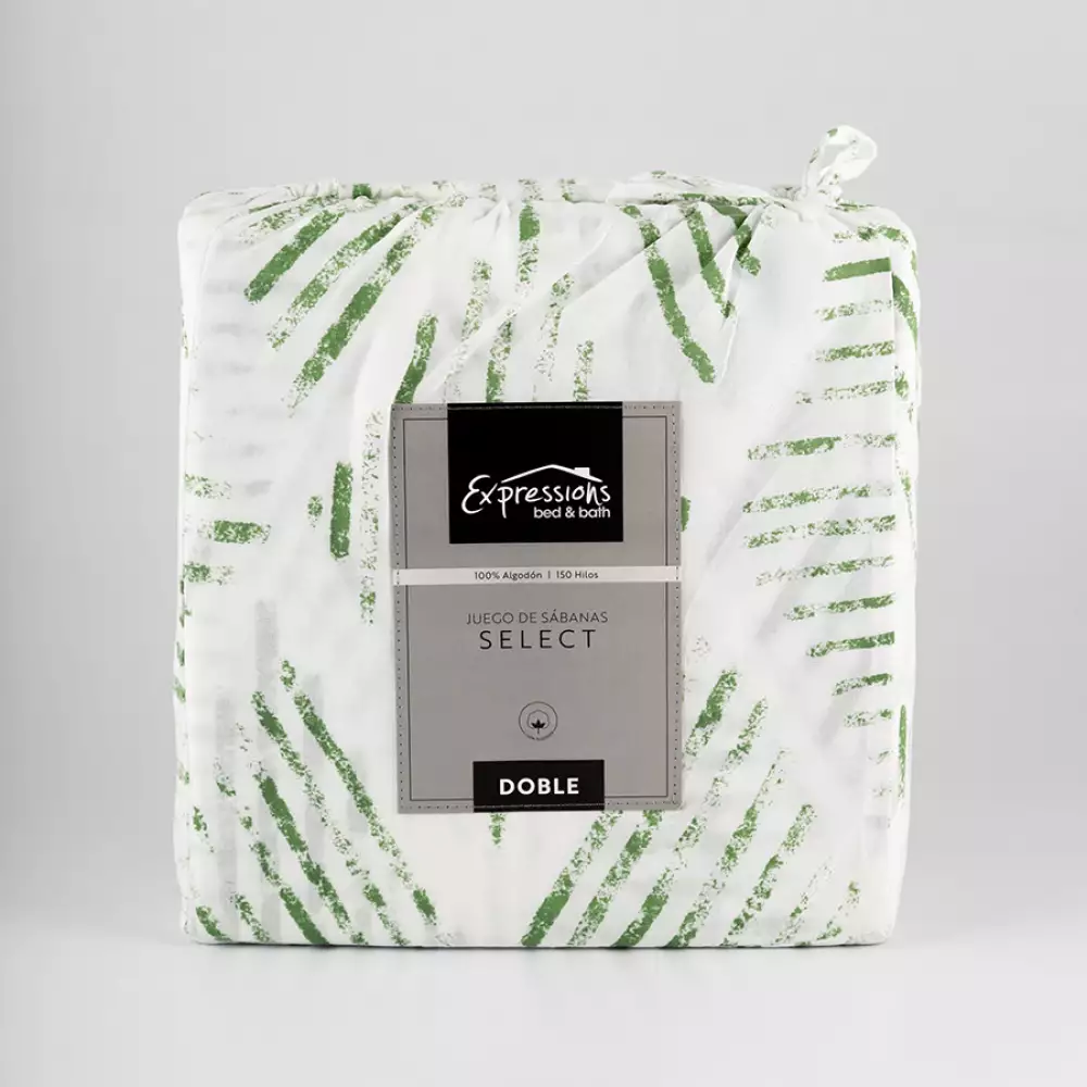 Juego Sabanas Expressions Geometric 150H Doble Verde 100% Algodon