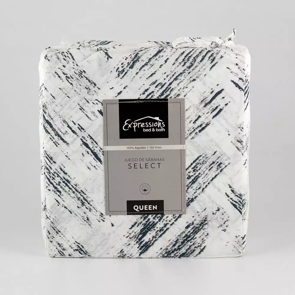 Juego Sabanas Expressions Geometric 150H Queen Azul 100% Algodon