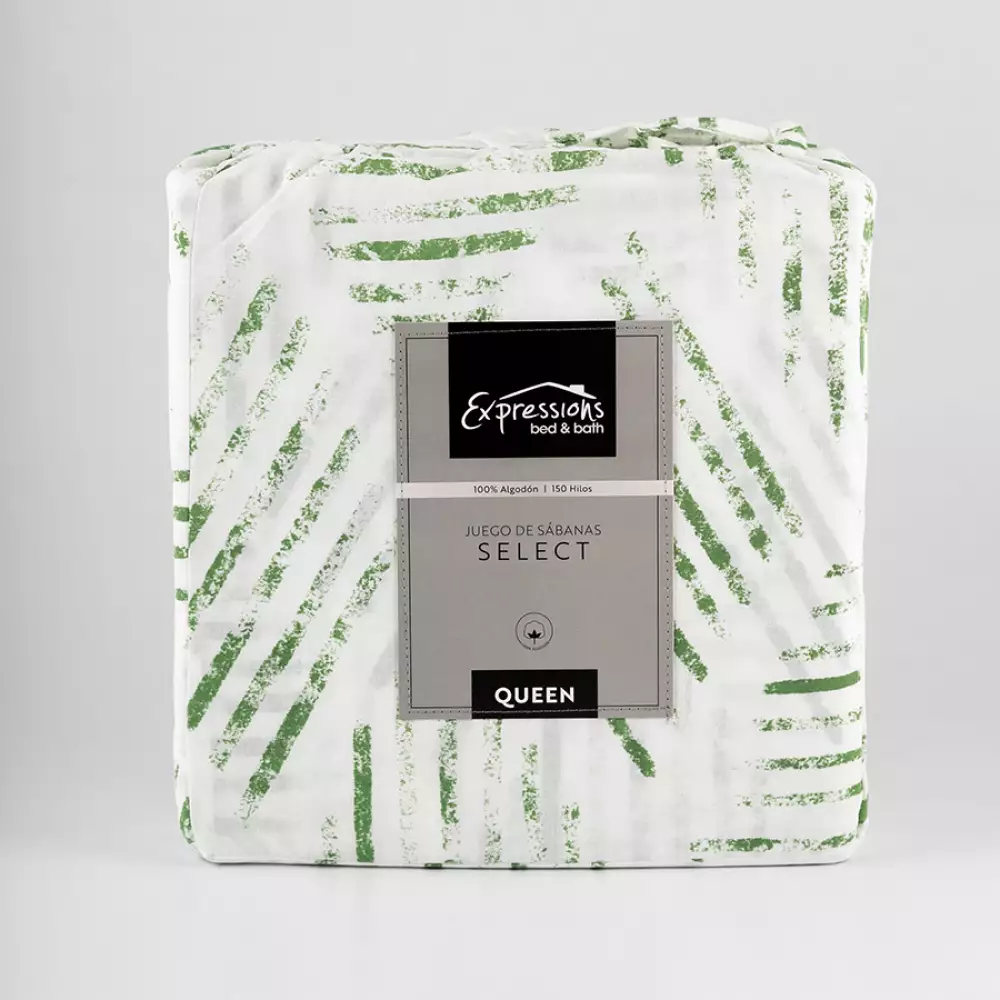 Juego Sabanas Expressions Geometric 150H Queen Verde 100% Algodon