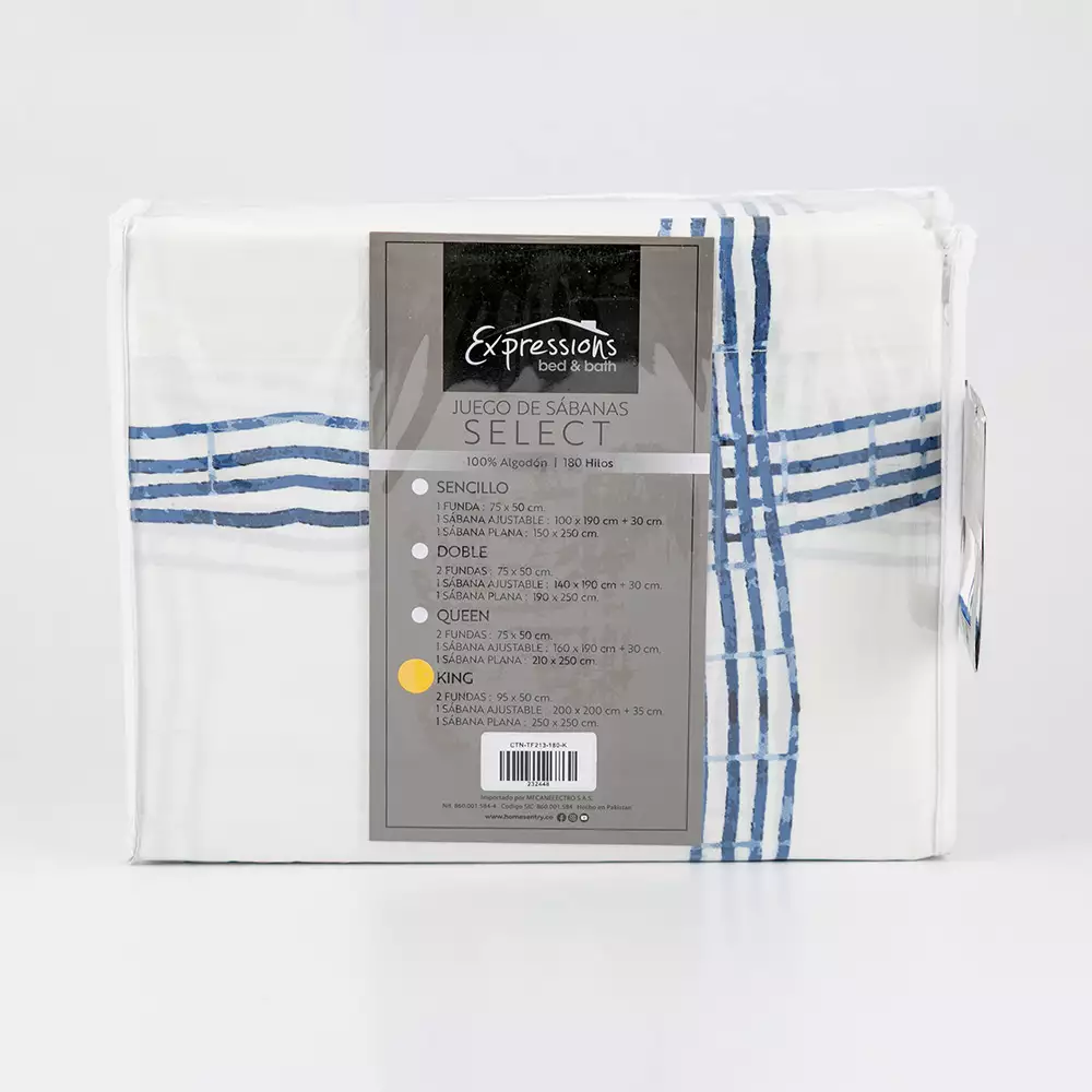 Juego Sabanas Expressions Montana 180H King Blanco 100% Algodon C