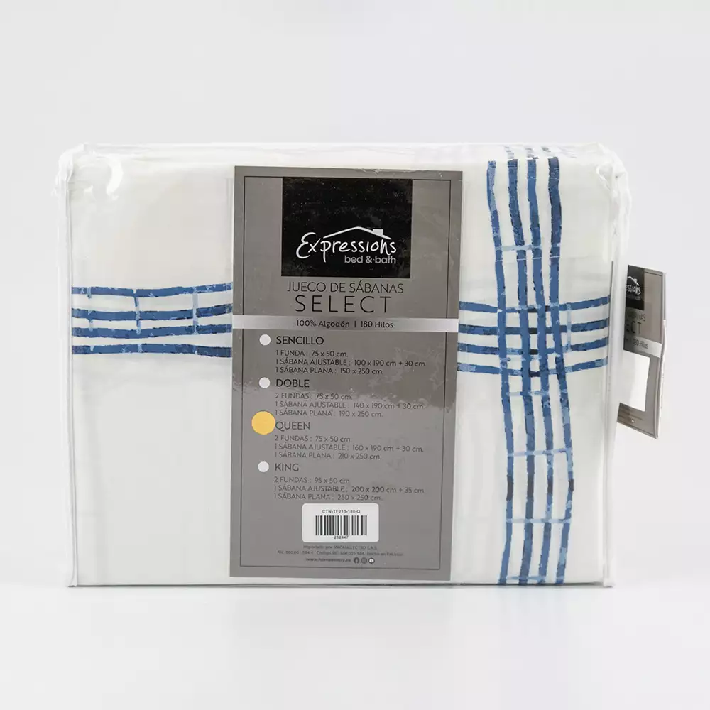 Juego Sabanas Expressions Montana 180H Queen Blanco 100% Algodon