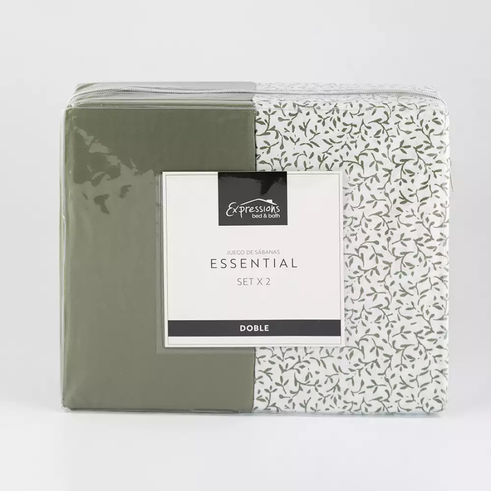 Juego Sabanas Expressions Set Basic Doble Verde 2 Ud 100% Poliest