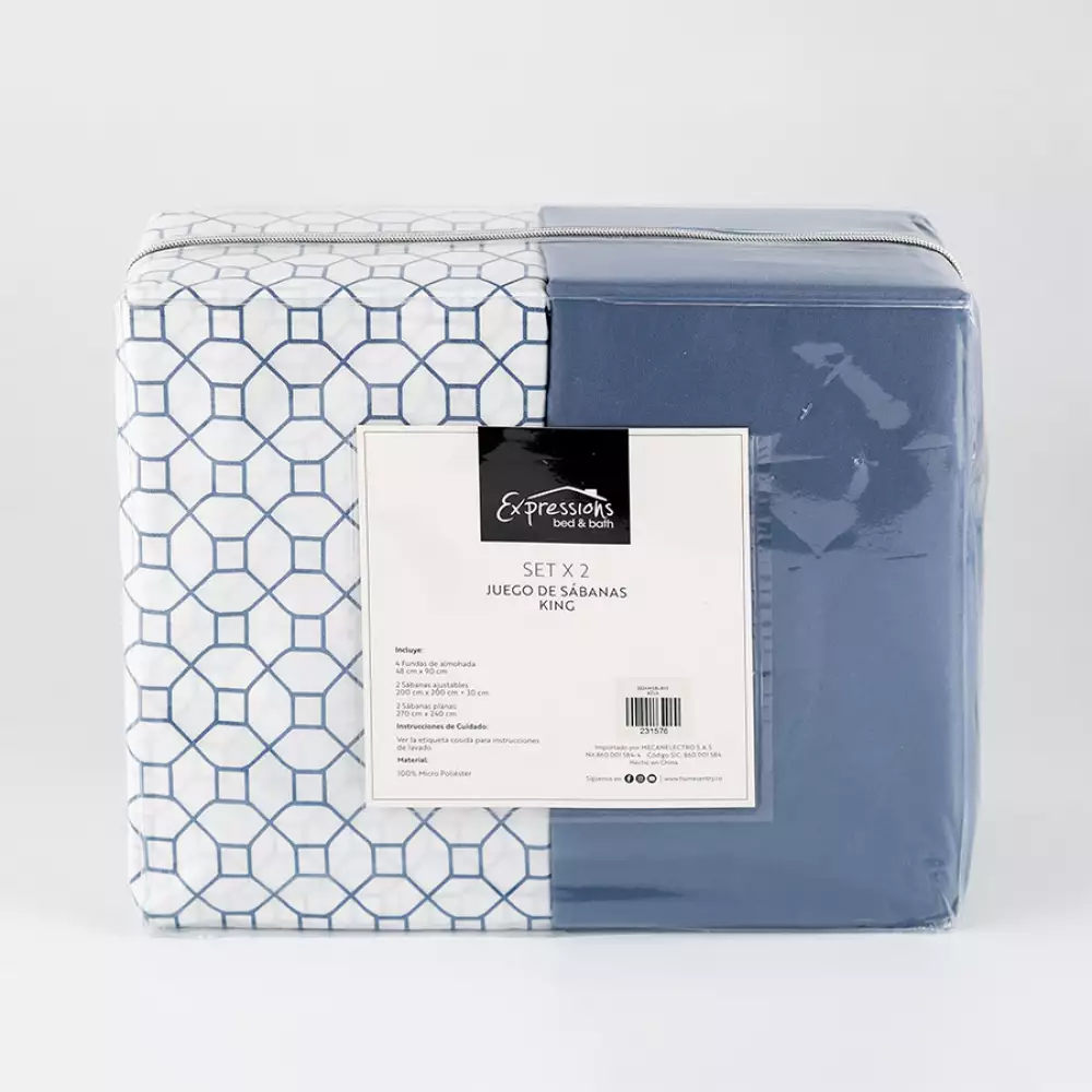 Juego Sabanas Expressions Set Basic King Azul 2 Ud 100% Poliester