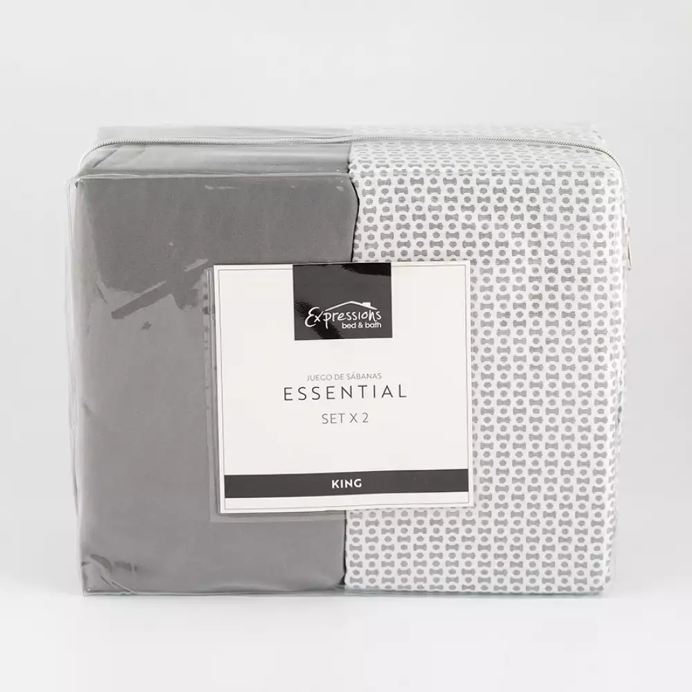 Juego Sabanas Expressions Set Basic King Gris 2 Ud 100% Poliester