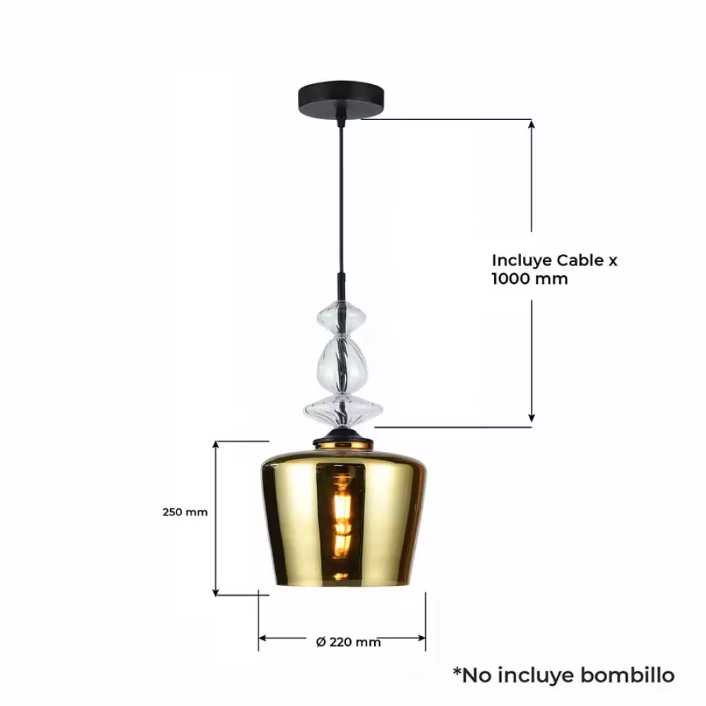 Lampara colgante akira gold vidrio color dorado
