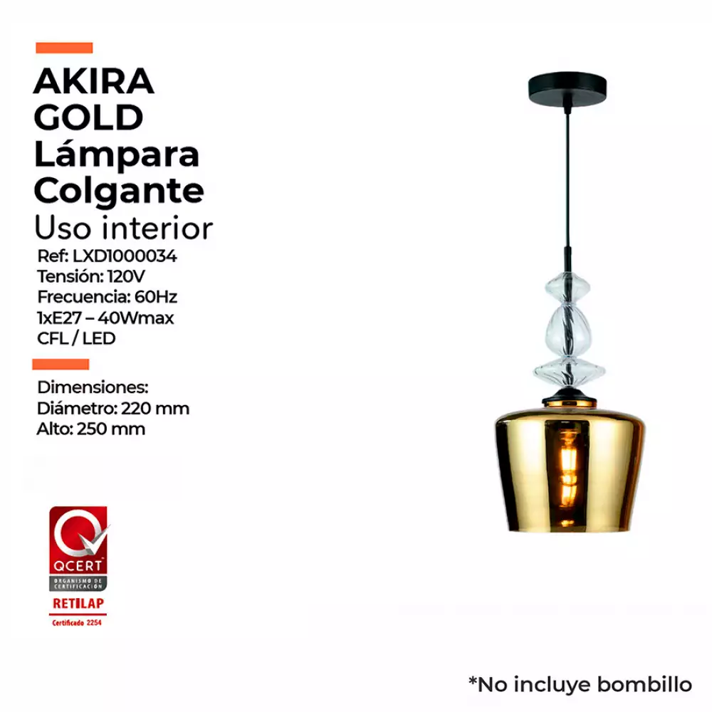 Lampara colgante akira gold vidrio color dorado