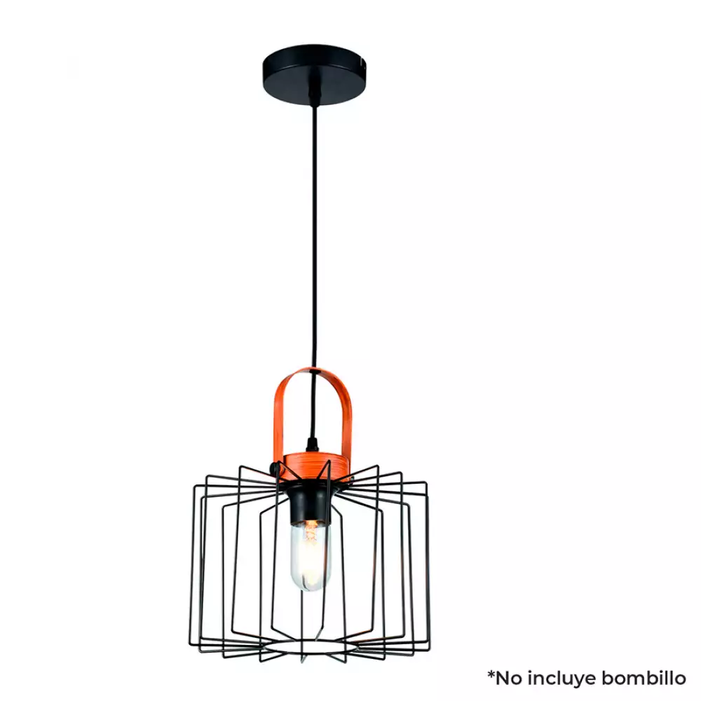 Lampara colgante aymar medium metalica negra y madera