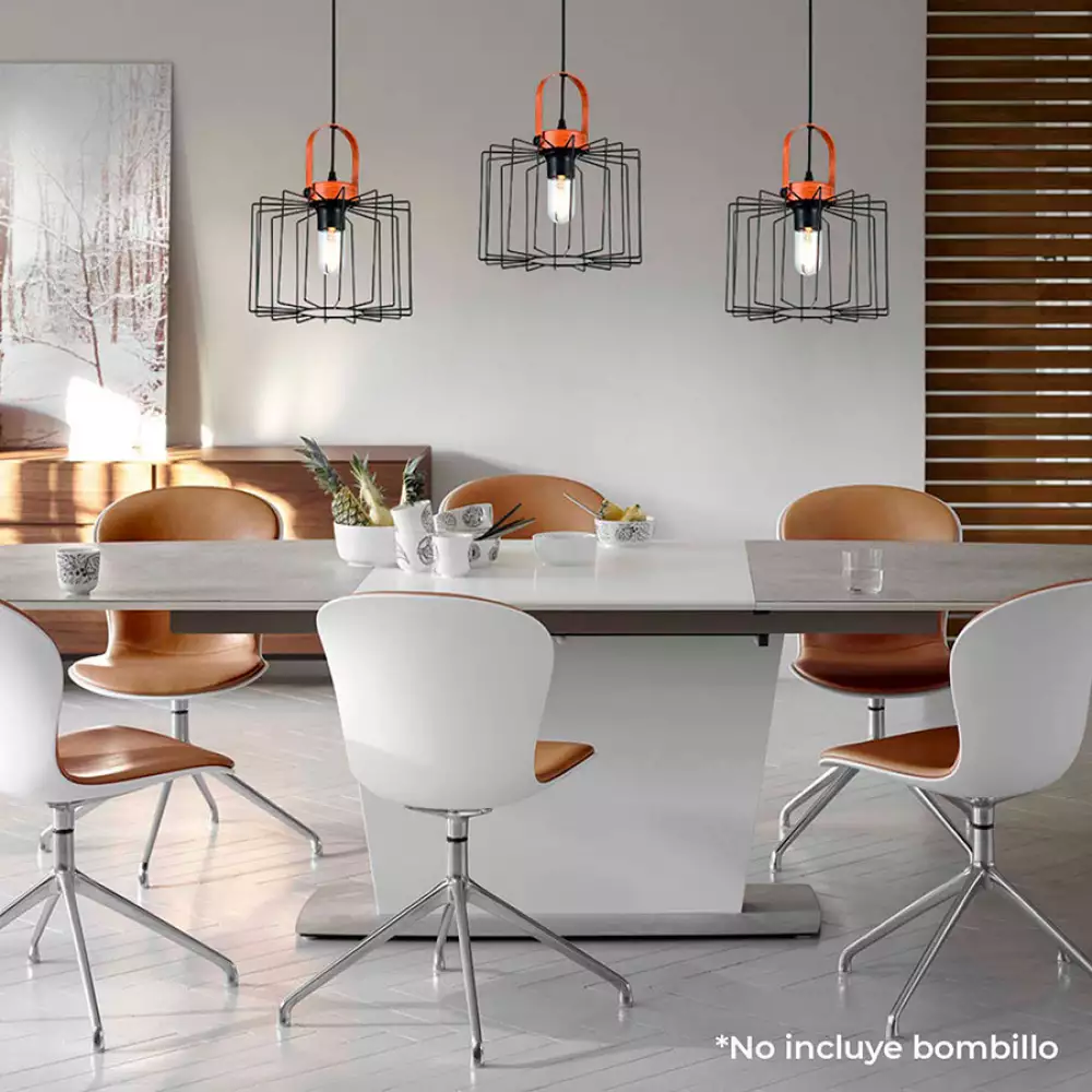 Lampara colgante aymar medium metalica negra y madera