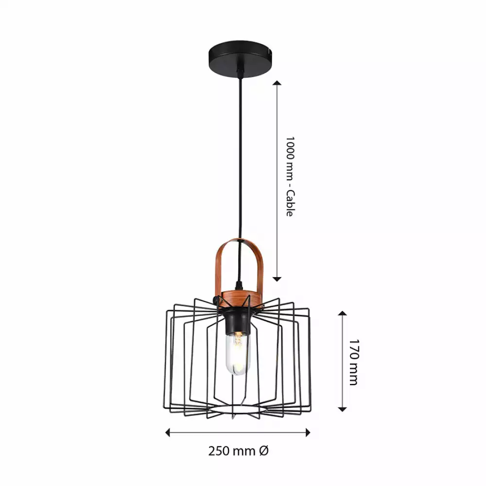 Lampara colgante aymar medium metalica negra y madera