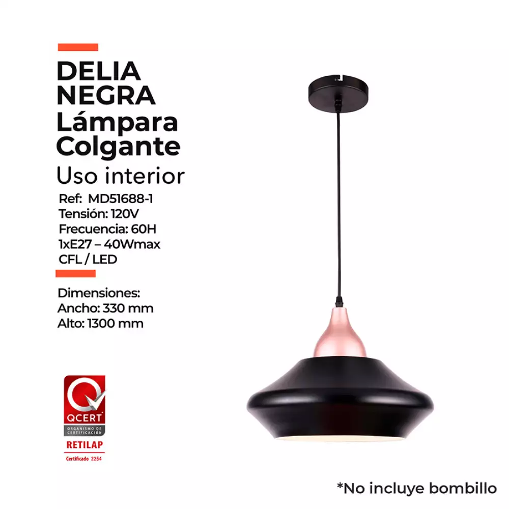Lámpara Colgante Delia Negray Oro Rosado Metalica