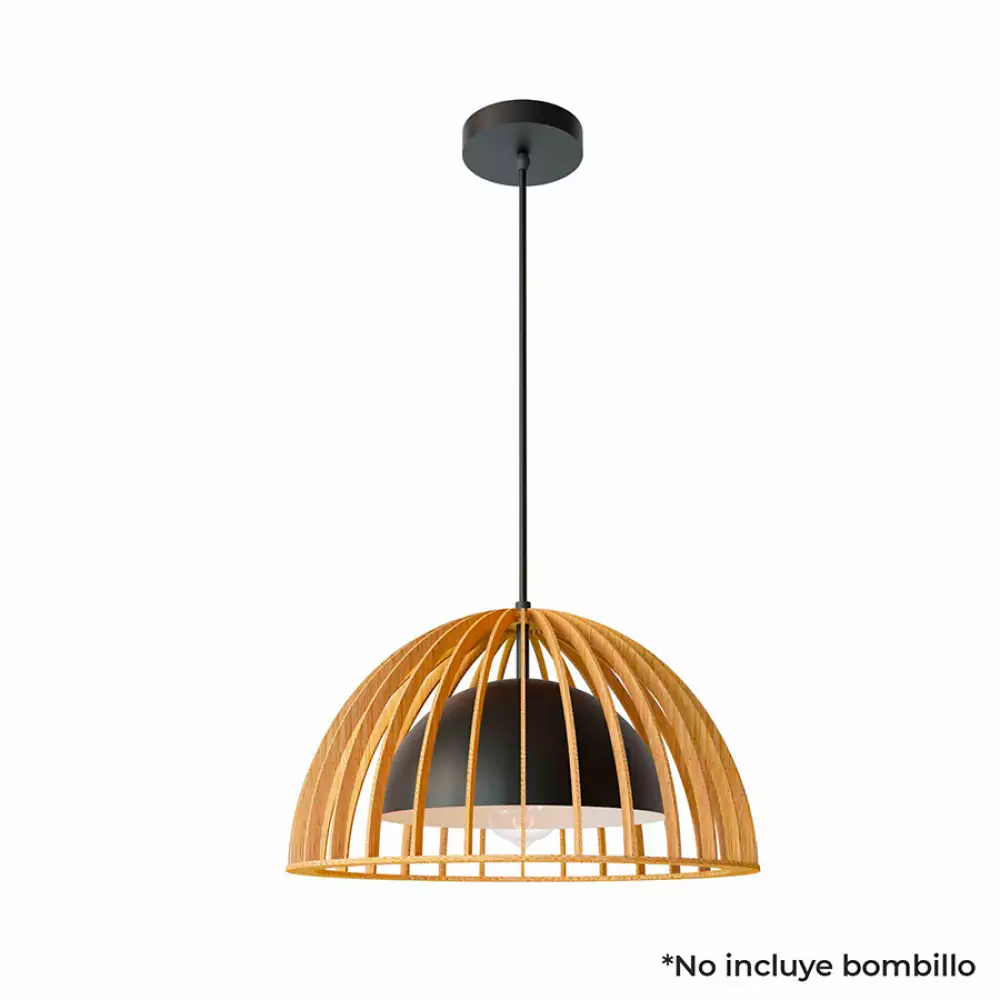 Lampara colgante isis  metalica negra y madera
