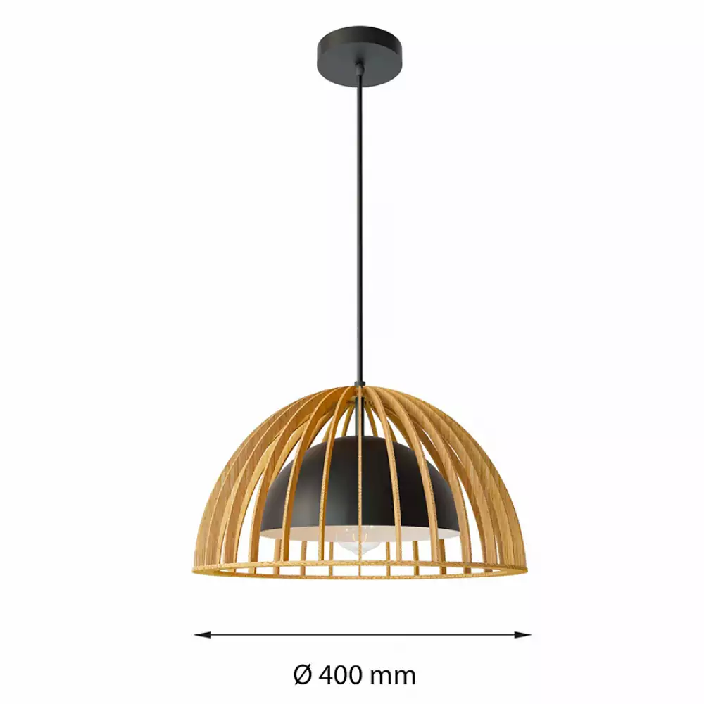 Lampara colgante isis  metalica negra y madera
