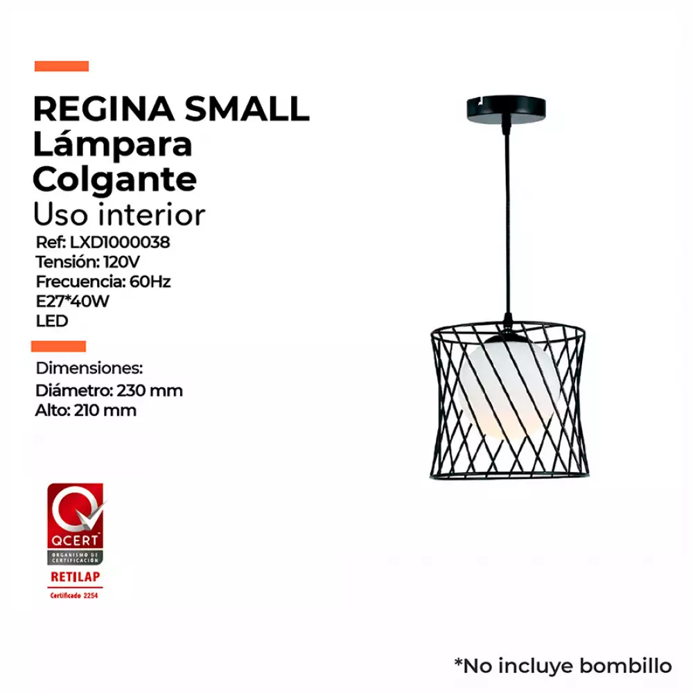 Lámpara Colgante Regina Small Metalica Negra Y Vidrio Opalizado Blanco