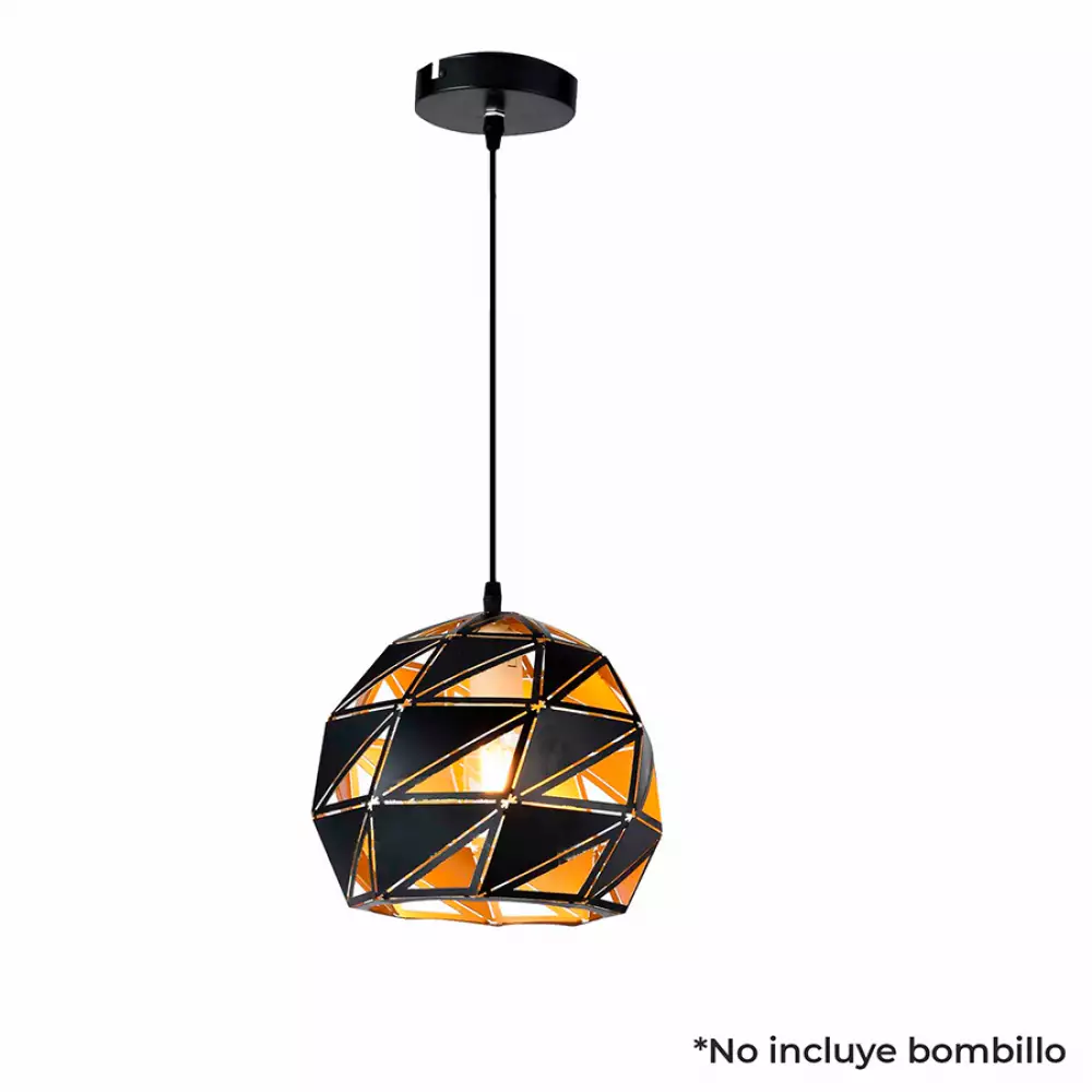 Lampara colgante troya  metalica negra interior dorado