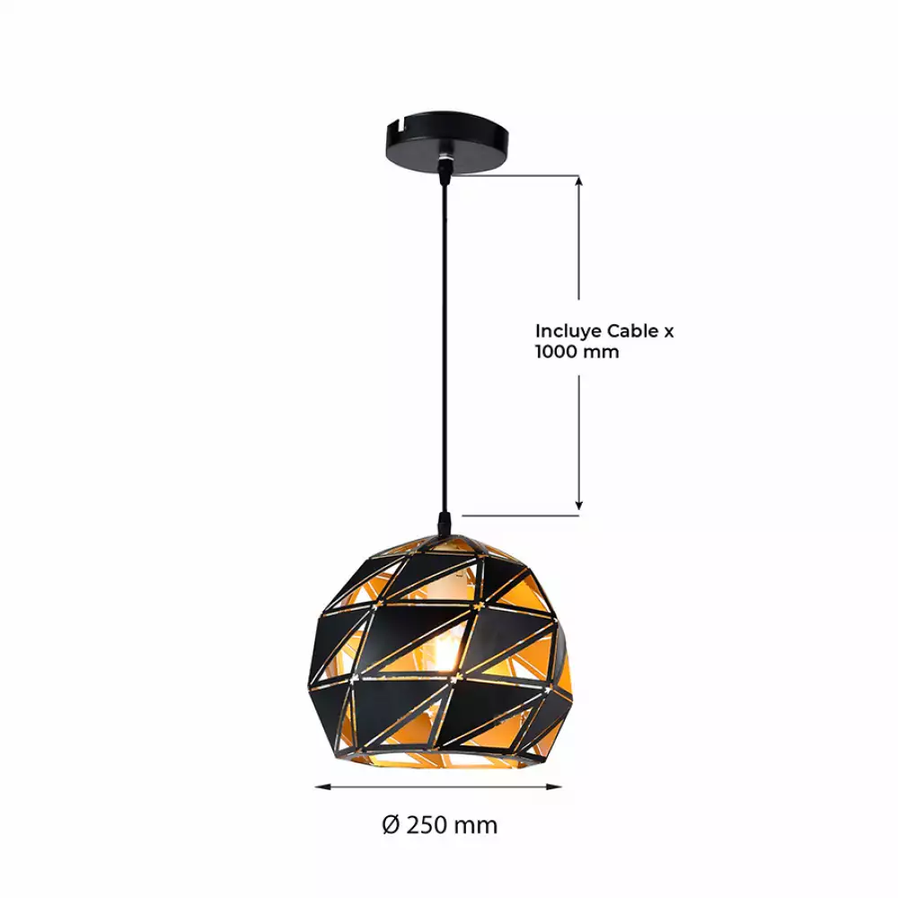Lampara colgante troya  metalica negra interior dorado