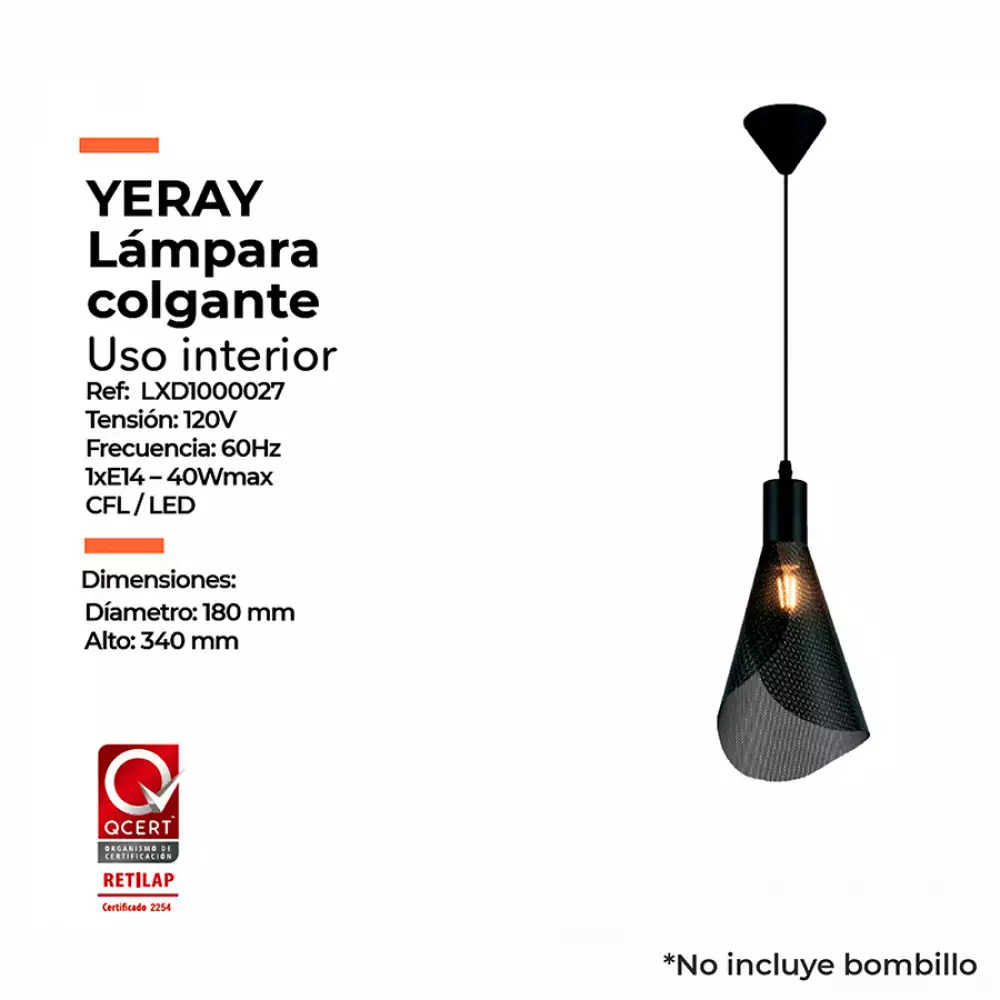 Lámpara Colgante Yeray Metalica Negra