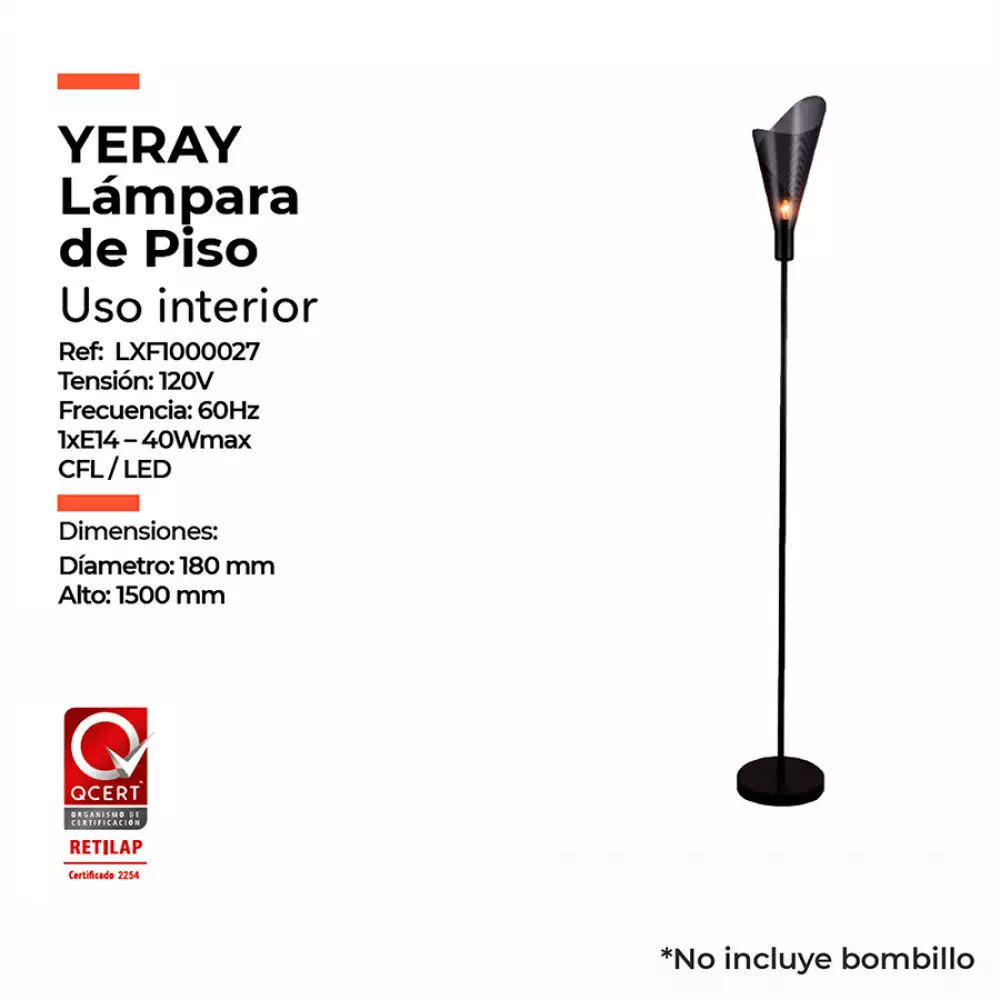 Lampara de piso yeray metalica negra