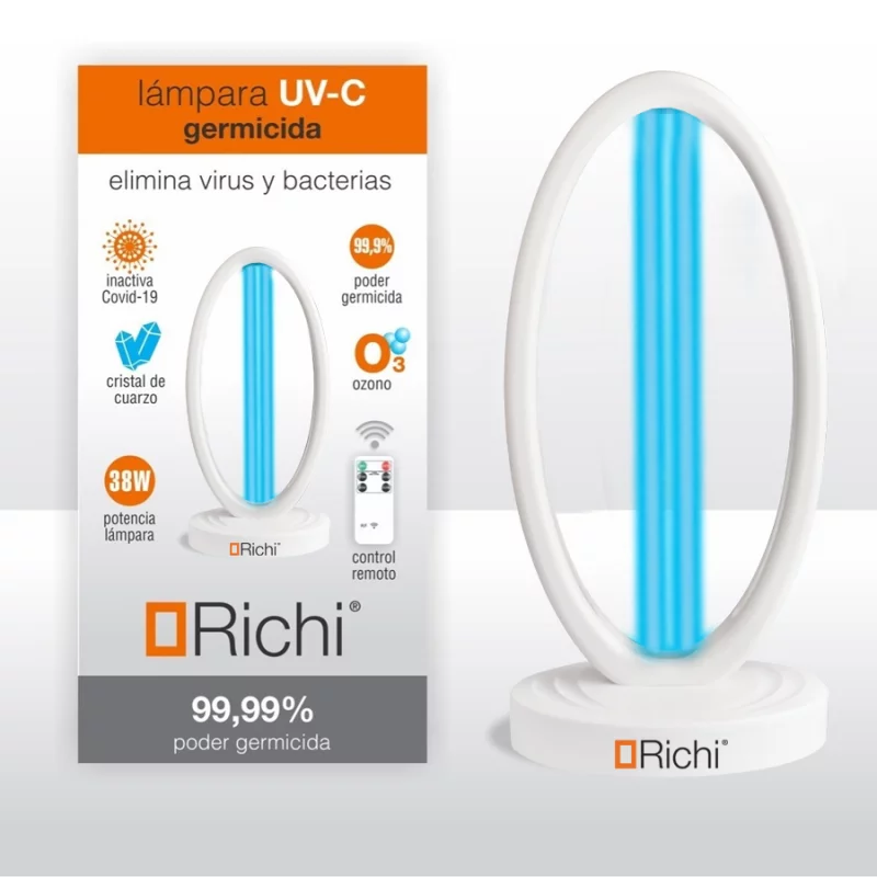 Lámpara Richi Luz Uv-C Germicida Y Ozono + Control Y Sensor Movimiento